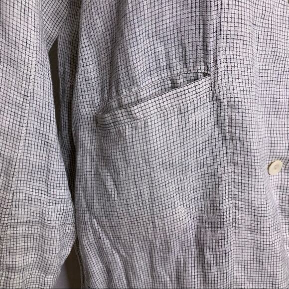 Eileen Fisher white navy windowpane plaid long linen jacket size Medium - Picture 5 of 14